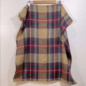 Tan, Blue, and Red Wool Blend Plaid Infinity Scarf